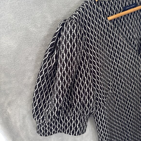 Tommy Hilfiger Puff Short Sleeve Swing Dress Pull On Black White Vneck Size 14 - Picture 13 of 16